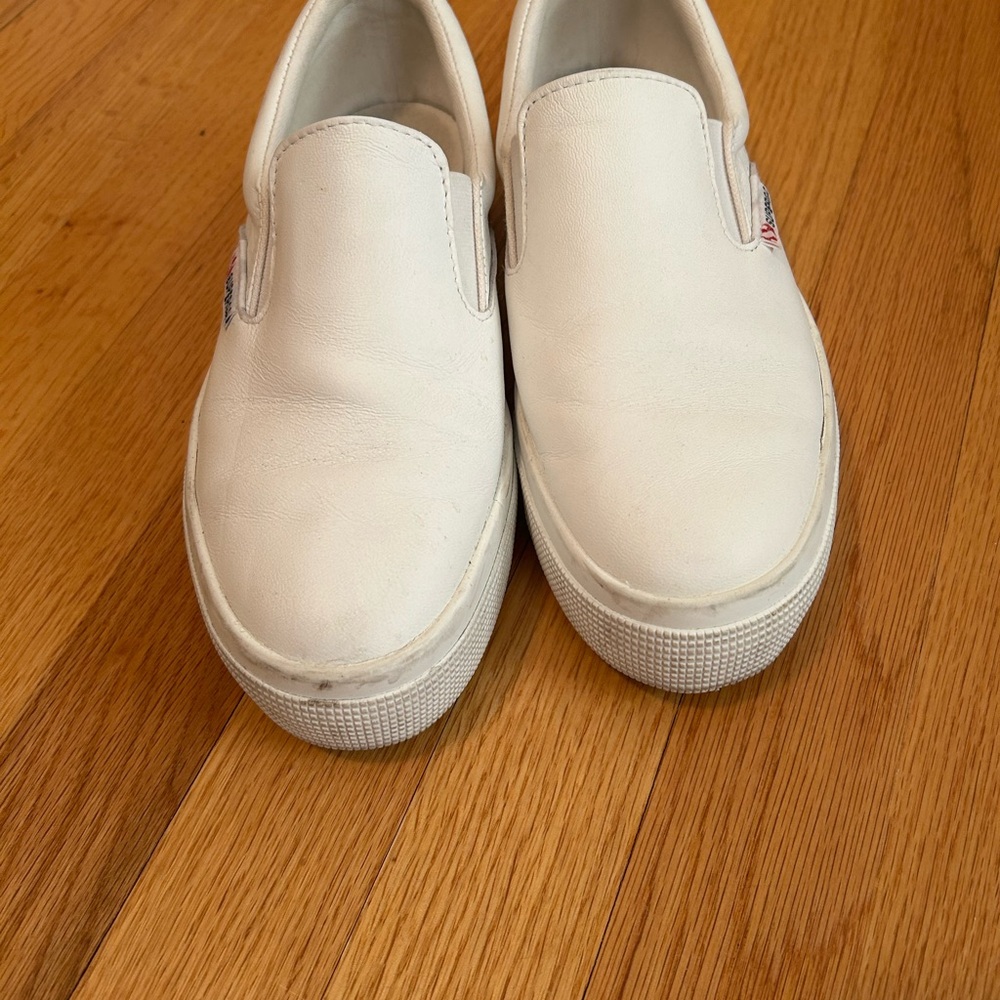 SUPERGA white leather slip on sneakers